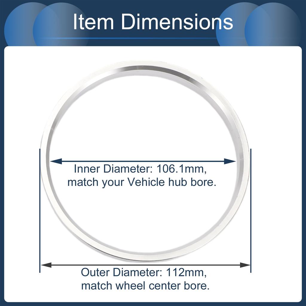 INFINAUTO Navringar, 112 mm Ytterdiameter x 106,1 mm Innerdiameter, Aluminiumlegering, Silverfärgade, 4 stycken