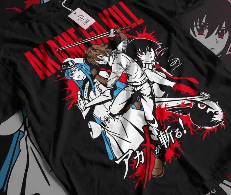 Akame Ga Kill Tshirt Vintage Washed Y2k Aesthetic Unisex Oversized Short Sleeve Cotton Dark Fantasy Retro Streetwear Hot Sale