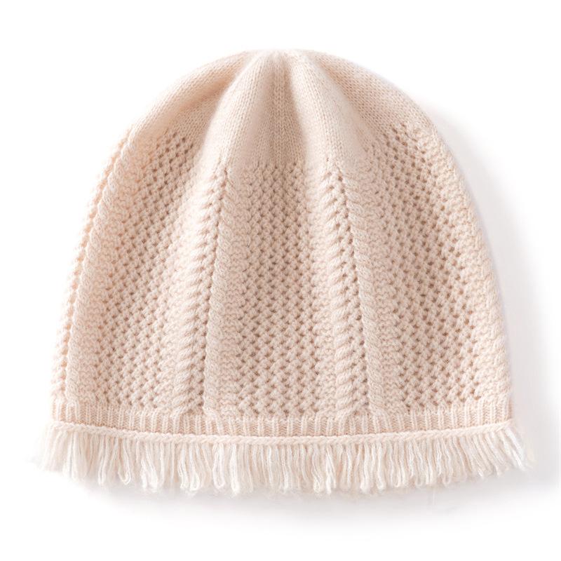 Winter cashmere pile hat men's and women's niche versatile fringed knitted pullover hat warm ear protector cold hat shows small face