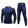 Un conjunto de pantalones ajustados para correr para hombre, camiseta + pantalones, entrenamiento, gimnasio, Fitness, pantalones de secado rápido, ropa deportiva profesional, ropa de manga larga