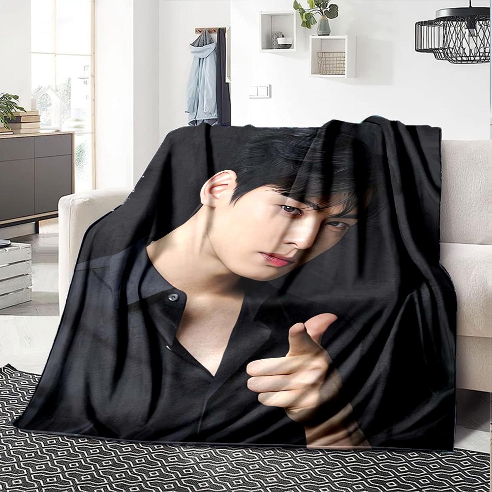 1Pc Cha Eun-woo Print Blanket Soft Comfortable Polyester Throw Blanket Allseason Use Perfect Bedroom Office Outdoor Ideal Christmas Gift Choice Print 