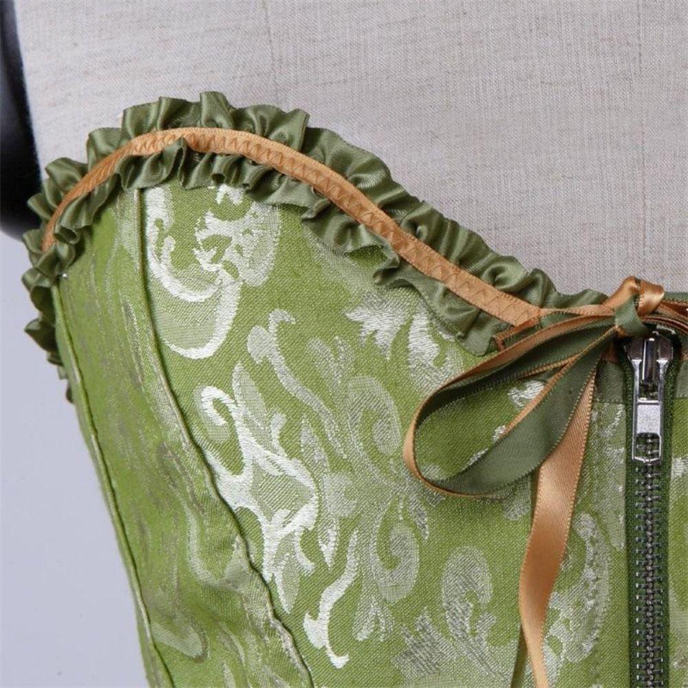 Zipper Jacquard Underbust Corset Lace Up Steel Boned Corset Waist Trainer Y2k Tops Jacquard Fabric Bustier Top Date Night