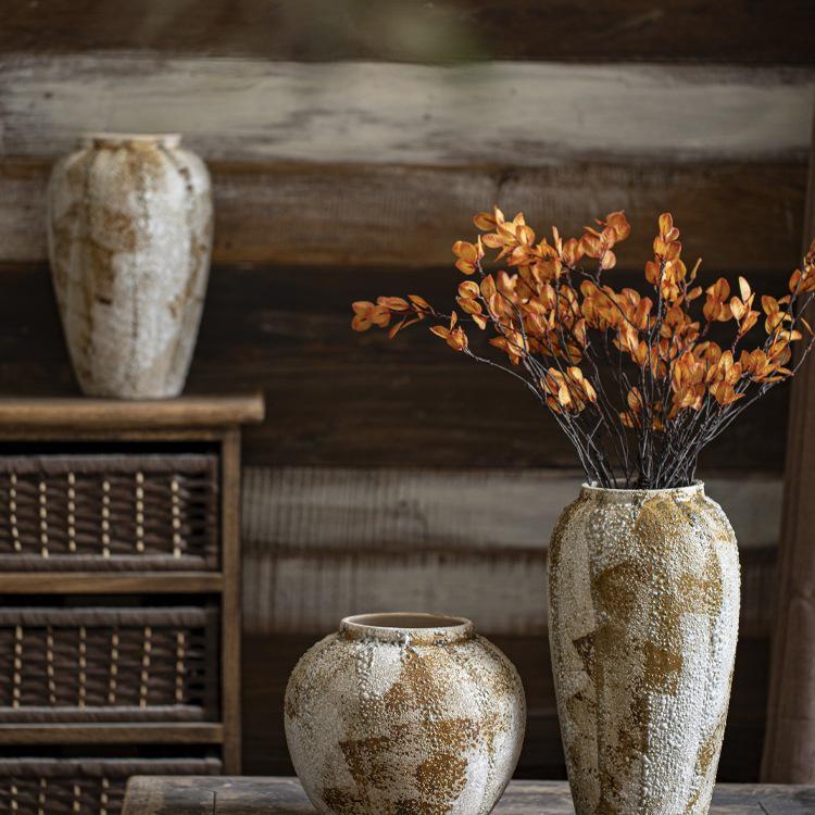 Wabi-Sabi Style Large Ceramic Vase: Rustic Mottled Pottery Jar for Floral Arrangements