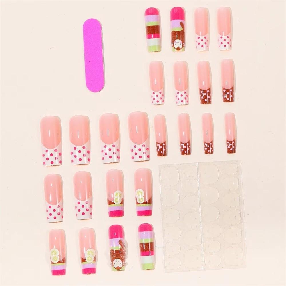 24pcs Monkey Banana Chips Decor Press On Nails Y2K French Nails Reusable Fake Nails Girls