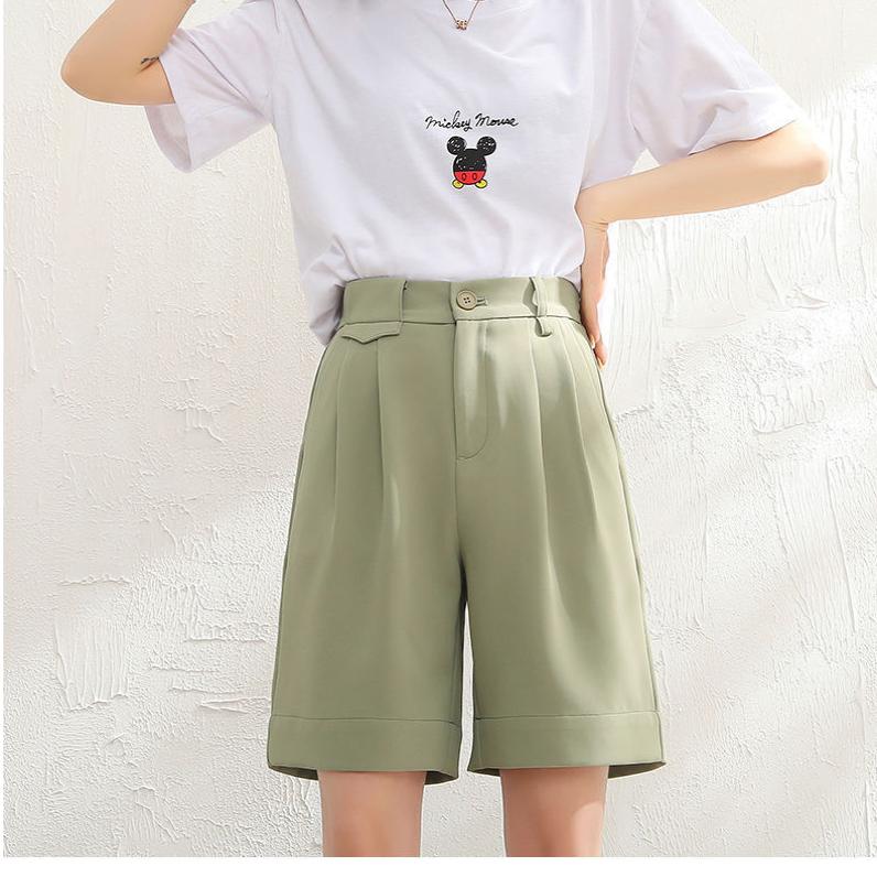 FGHJ Summer Women Fashion Solid Color Plus Size Shorts Loose Pocket Wide-leg Pants