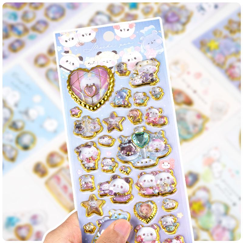 3D Panda Unicorn Cartoon Relief Crystal Sticker Children's Educational Handmade Reward Smooth-Surface Mobile Phone Decoration