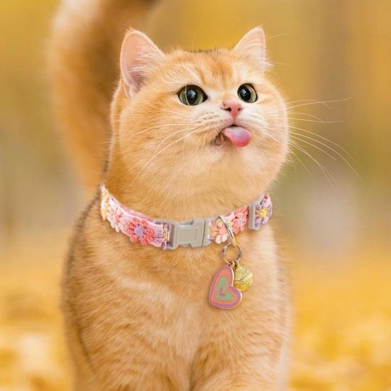 Yousheng Adjustable Flower Pattern Cat Collar with Pendant Bell Soft Lightweight Fashionable Kitten Pet Collar for Daily Wear Photos