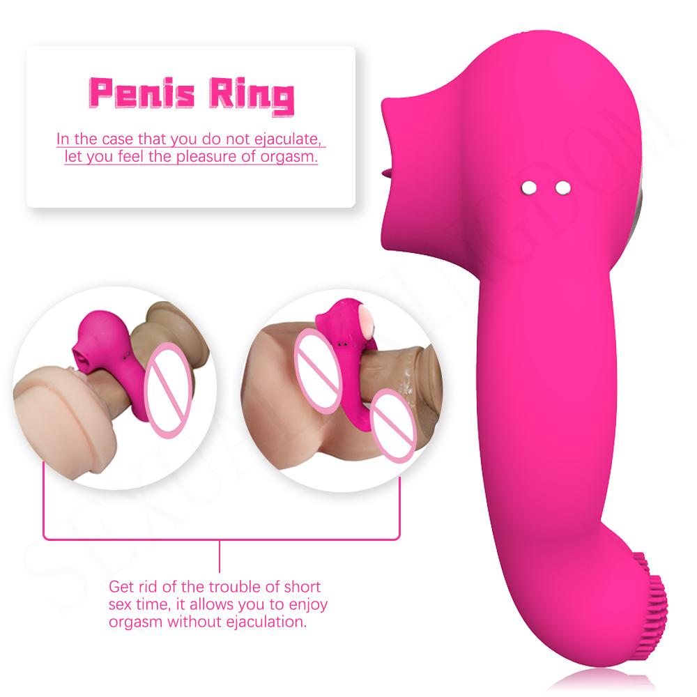 Unisex Vibrator Male Penis Ring Tongue Licking Sex Toy 3 Motor Vagina Masturbator G-spot Clitoris Stimulator Sex Toys for Couple