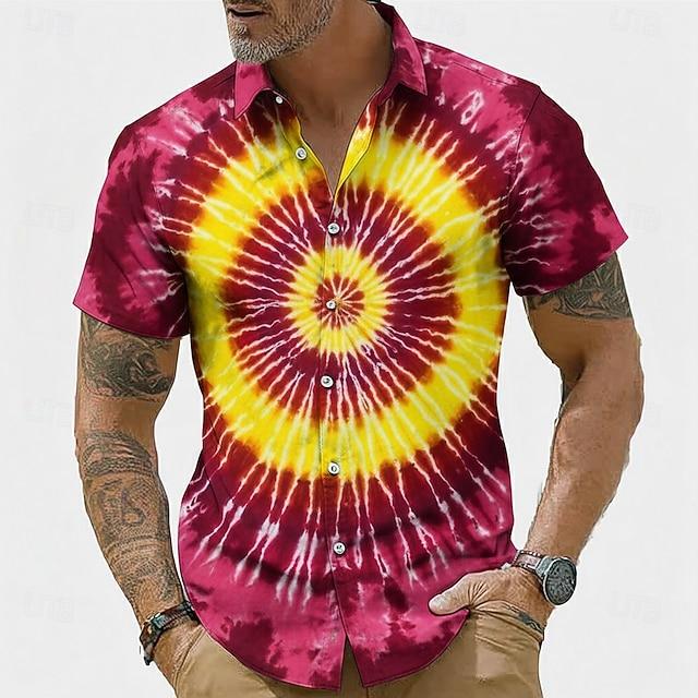 Men's Short Sleeve Button Up Shirt Hippie Tie Dye 3D Print Turndown Collar Blue Pink Purple Fashion Streetwear for Spring Summer