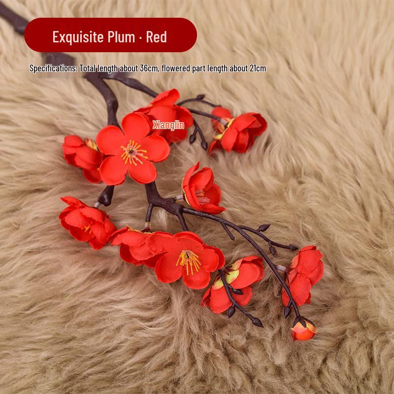 Artificial Plum and Peach Blossom Branch Ornament for Living Room - Dried Flowers Bonsai Arrangement In Pot for Indoor Winter Decoration