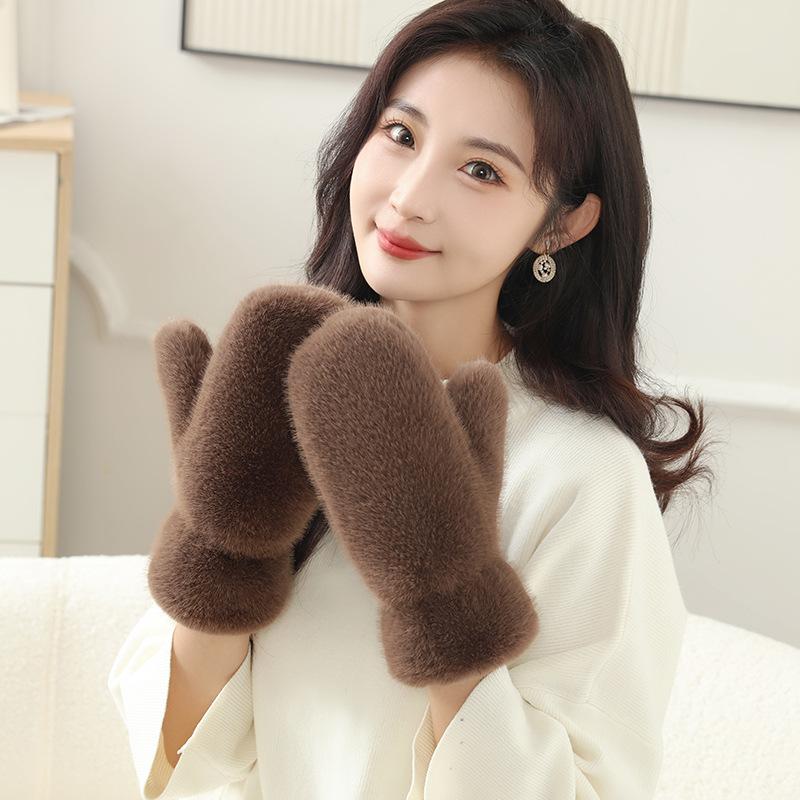 Winter New Thickened Plush Warm Gloves Fashionable Simple Solid Color Thermal Cold Weather Handwear