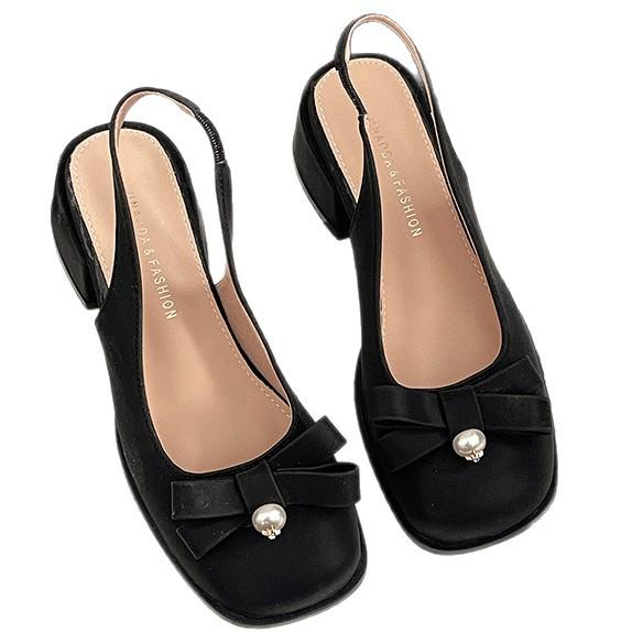 Bow Women's Bag Head Cool Slippers Summer Fashion Outside French with Skirt High Heel Evening Wind Thick Heel Single Shoes