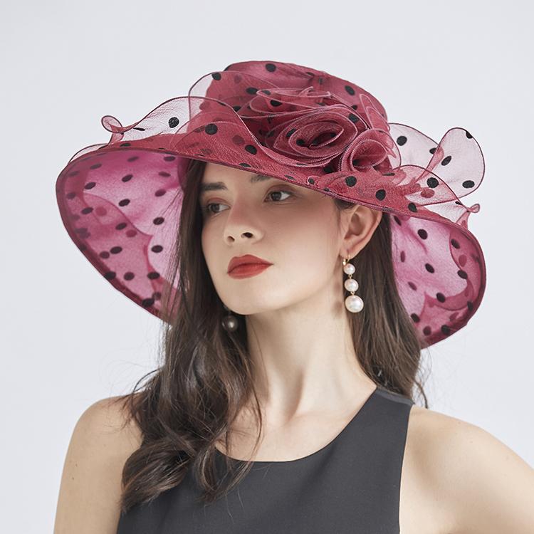 2025Newest Hot Fashion 1Pcs Mesh Ruffles Flower Women Kentucky Derby Wide Brim Wedding Church Occasional Organza Sun Hat