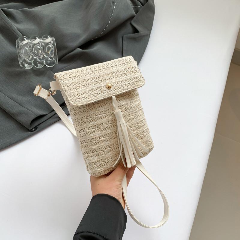 Vintage Streetwear Crossbody taška na telefon slaměný provaz ručně tkaná mini kabelka na dovolenou pro ženy a dívky jednoduchá módní taška na telefon