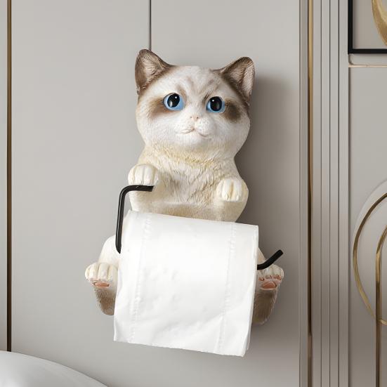 Wall-Mounted Toilet Paper Holder Tissue Roll Dispenser Realistic 3D Cat Shape Bathroom Kitchen Tissue Dispenser Rack