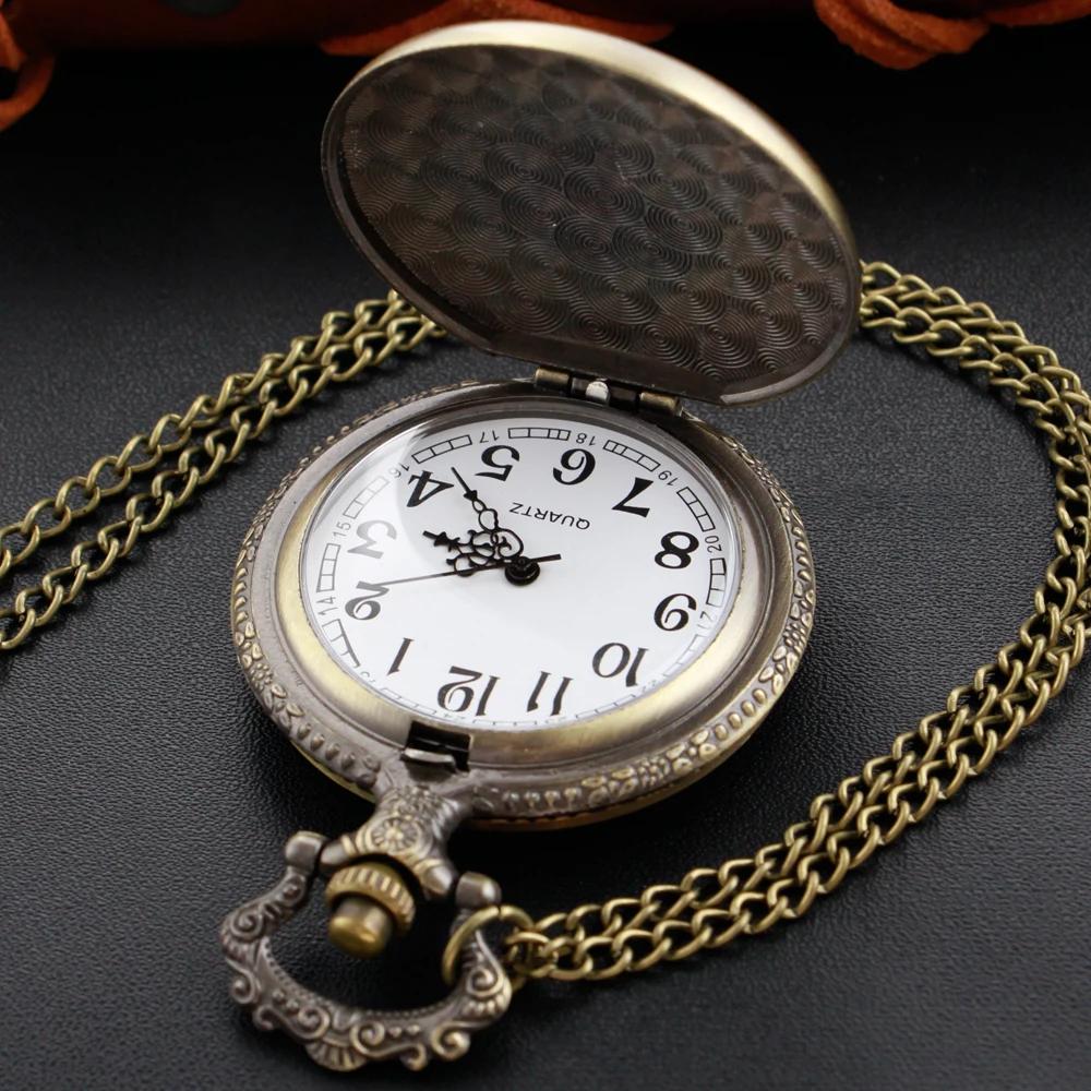 New Bronze Classic Crossed Sword Skull Arabic Digital Quartz Pocket Watch Necklace Pendant Clock Fob Chain Men's Women's Watches