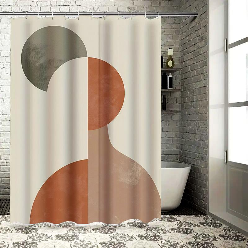 

Elegant Abstract Bathroom Shower Curtain With Metal Hook Rings Moderndecor For Home Bathroomscream Color Palette Multiple Sizes W60H190(CM)-1 Pcs