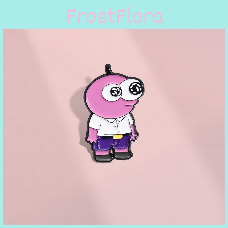 Adorable Pink Cartoon Character Brooch With Big Eyes Unique Metal Badge Accessory