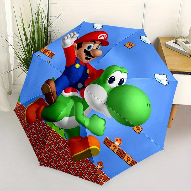 Super Mario Bros. Round Sticker, Yoshi & Mario Adventure Umbrella, Cute Umbrella with Cute Design, Portable 3-Fold Compact Umbrella for Men & Women, V