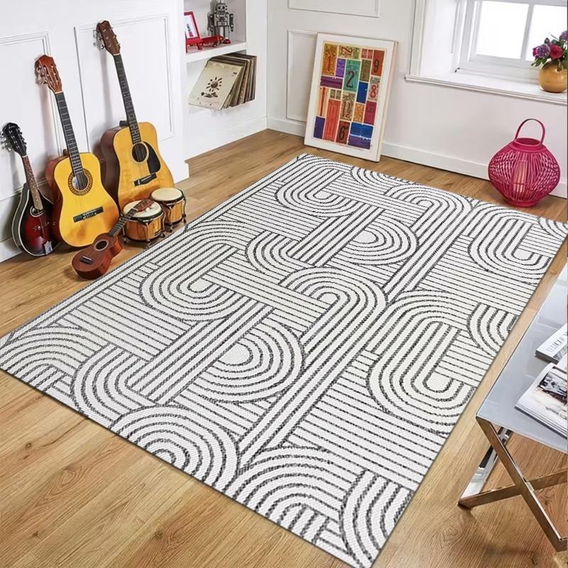 

Visual Style Geometric Arc Line Area Rug Contemporary Abstract Striped Non Slip Floor Carpet for Living Room Bedroom Home Decor 50x80cm