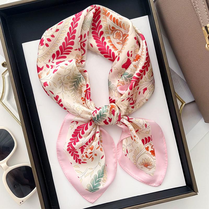 Silk Square Scarf Women Luxury Floral Print Soft Satin Kerchief Hairband Neckerchief Head Hijab Lady Headband Foulard Bag Ribbon