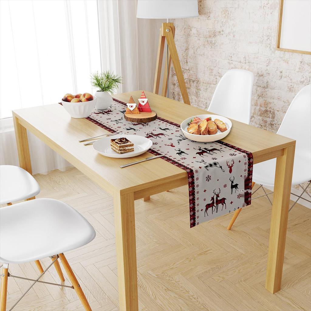 Cross-Border Christmas Linen-Textured Table Runner - Long Rectangular Holiday Dining Decoration