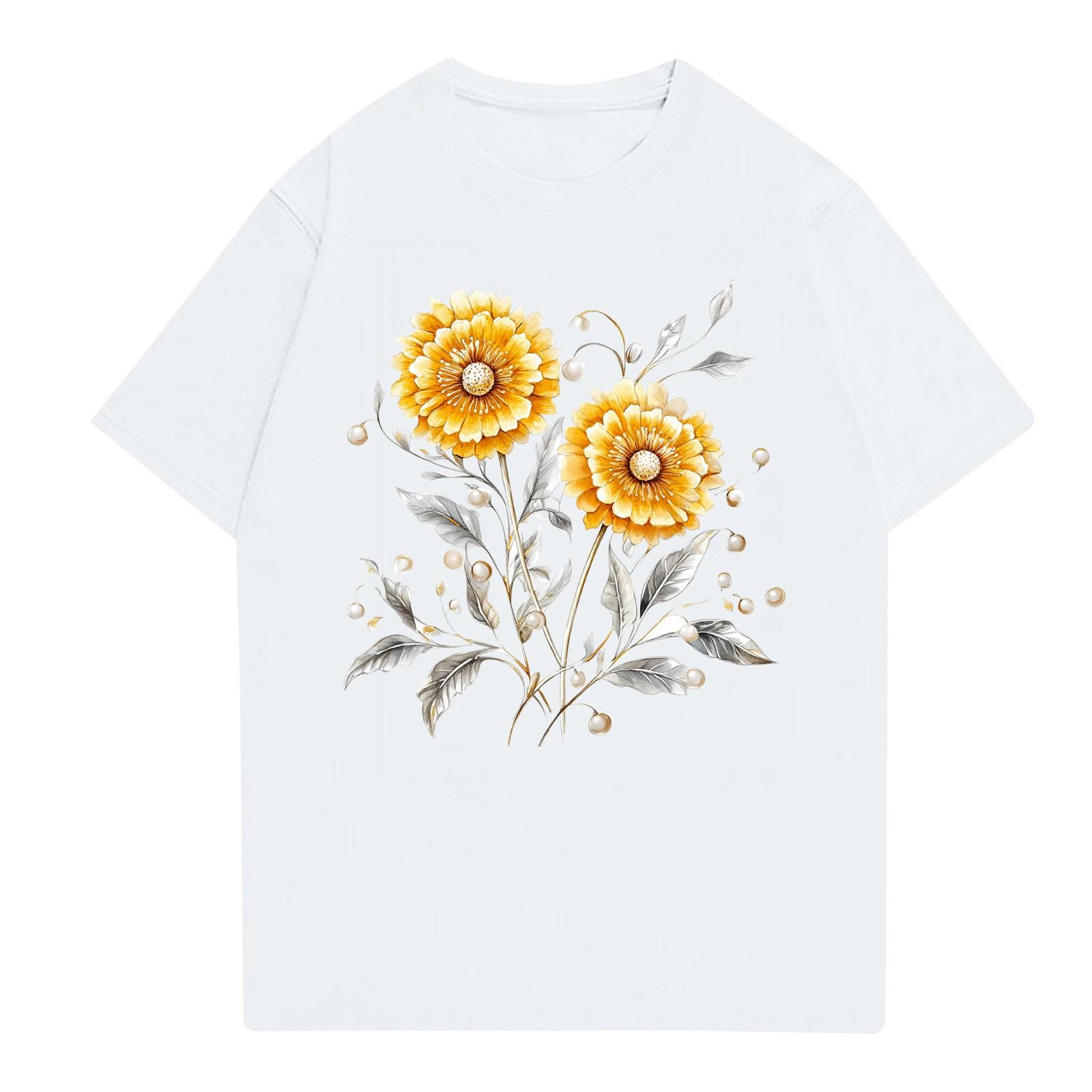 

Жіноча модна повсякденна футболка з принтом і круглим вирізом з короткими рукавами Топ Футболка Топ XL білий