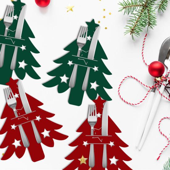 6/12Pcs Christmas Tree Cutlery Holder Bag Spoon Fork Dinner Flatware Cover Pouch Xmas Festival Holiday Party Dining Table Decoration Party Supplies