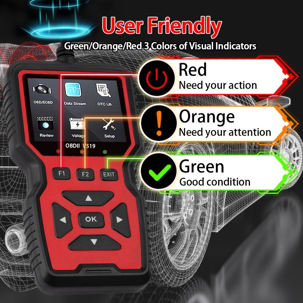 2024 V519 Professional Obd2 Scanner - USB Powered Car Diagnostic Tool with Real-Time Data Stream, Full-Function Obd Ii Testing (I/M Ready,