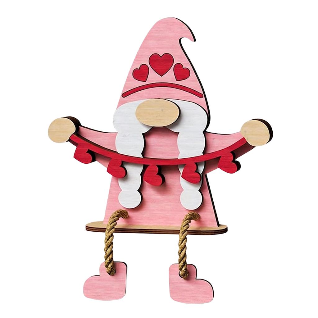 Wooden Pink Red Valentines Gnome Sign Tabletop Centerpiece Romantic Valentines Gnome Ornament for Wedding Home Tiered Tray Decor