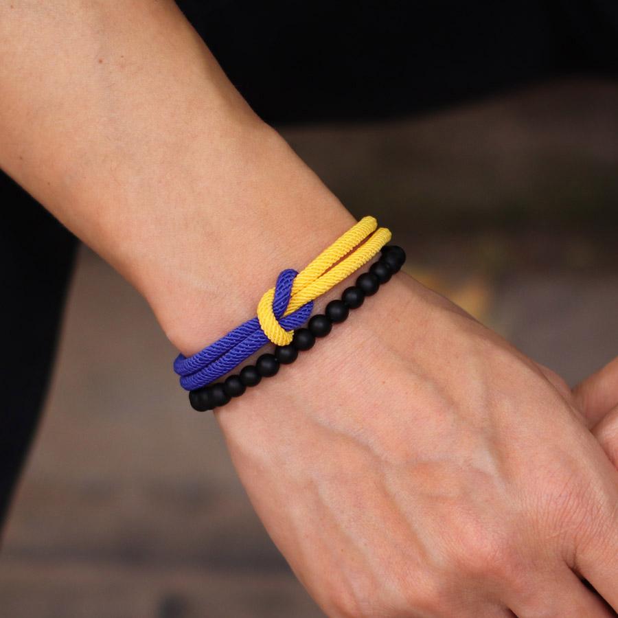 2Pcs Classic Contrasting Color Bracelet Set For Men Grade A 4mm Cord Chain Braslet Ukrainian Flag Element Wrap Braclet Pulseria