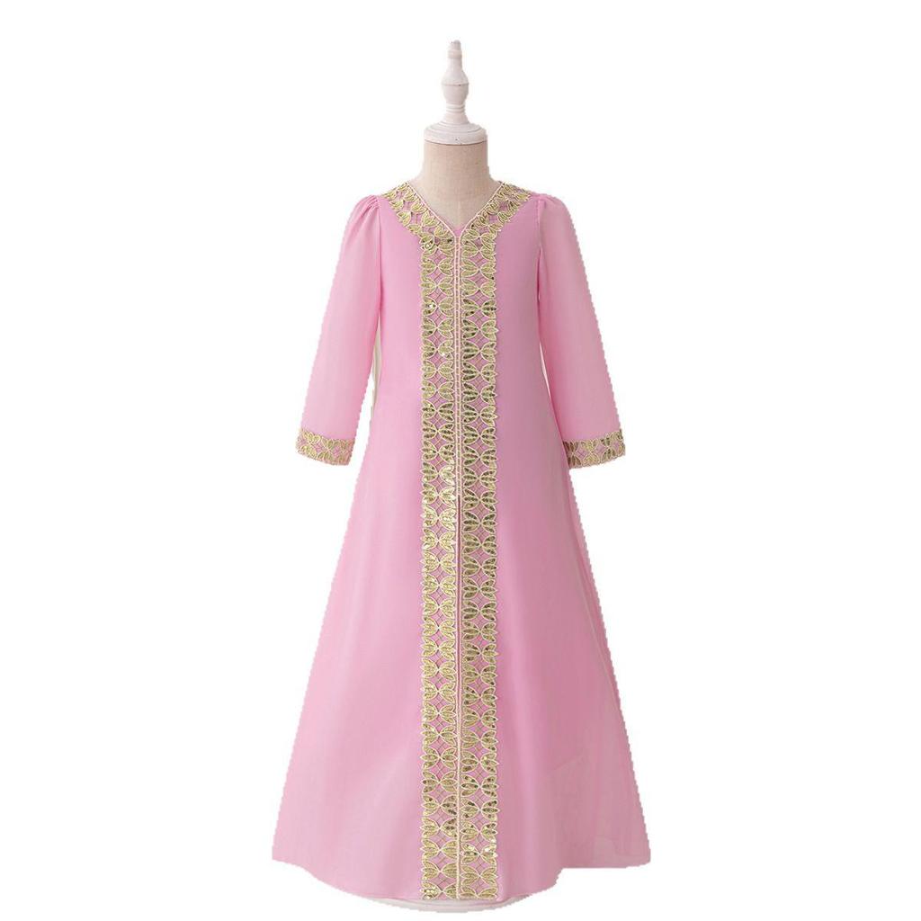 Elegant Chiffon Long Sleeve Arab-Inspired Dress for Holidays
