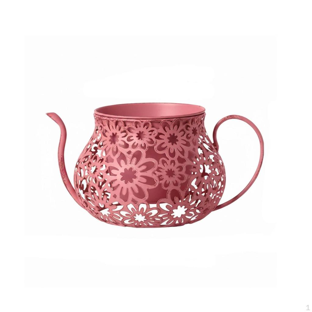 Metal Planter with Saucer Wrought Iron Look Decorative Flower Pot Vintage Style for Gardeners,