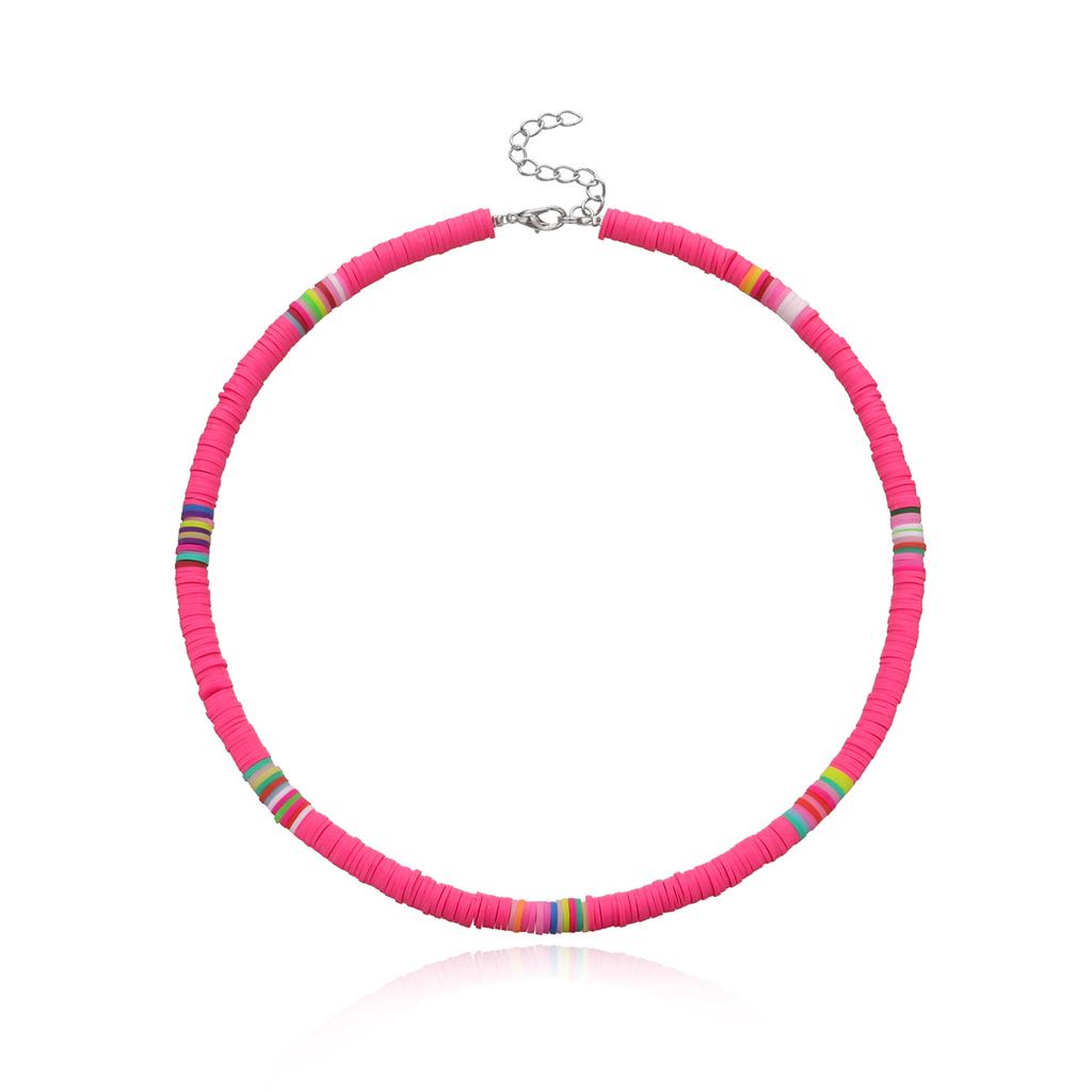 Casual style color soft pottery choker necklace women, fashion 6mm disc neck chain necklace