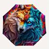 Colorful Wolf Head Circle Sticker Decal for Laptop Phone Car BumperUmbrella, Portable 3-Fold Compact Umbrella for Men & Women ES3