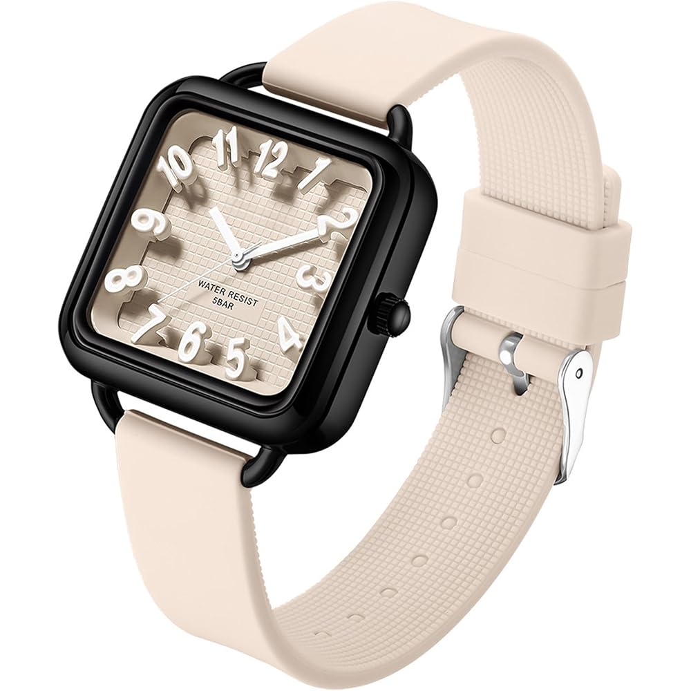 Unisex Analog Square Face Watch Waterproof Lightweight Silicone Band Casual Timepiece for Students
