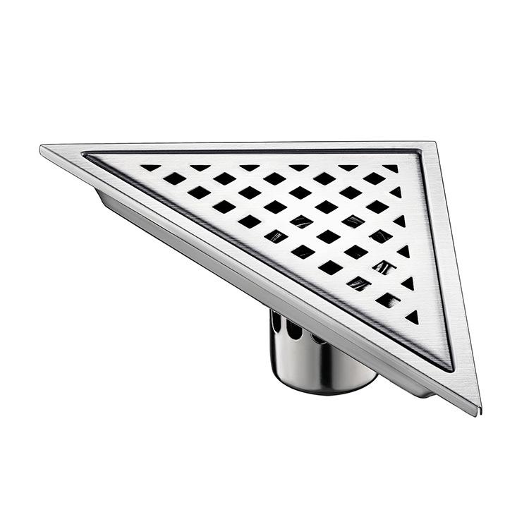 Modern  Stainless Steel Corner Drain Triangle Shower Floor Strainer with Overflow and Tile Insert for Bathroom