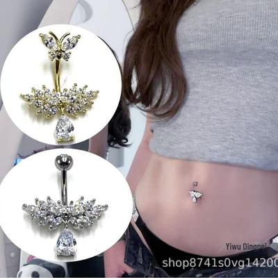 Bauchnabelring aus Edelstahl mit Zirkonia-Einlage, Körper-Piercing-Schmuck