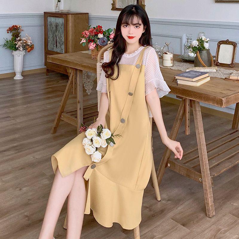 Plus Size Women's Summer 2026 Chiffon Patchwork Two-Piece Design Dress