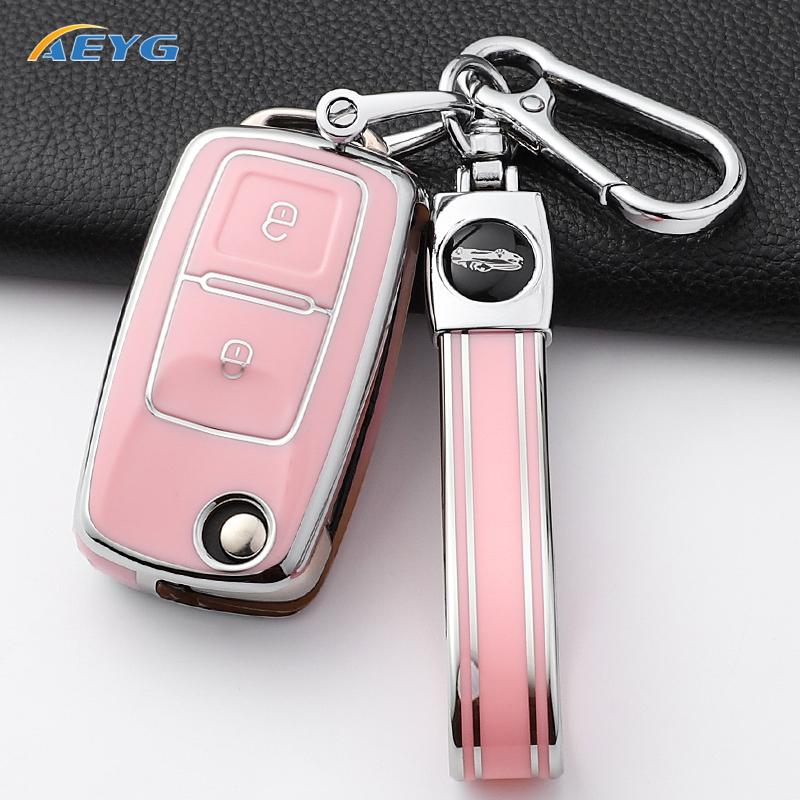 Tpu Car Flip Key Case Fob Keychain Suit For Volkswagen Vw Polo Golf Passat Tiguan Beetle Caddy Eos Skoda Octavia Seat Leon Altea