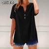 Women's Fashion Casual Solid Color Print Short Sleeve V Neck Blouses & Shirts