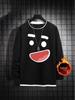 Men's Plus-Size Waffle Knit Velvet Long-Sleeve Hoodie Sweater with Round Neck