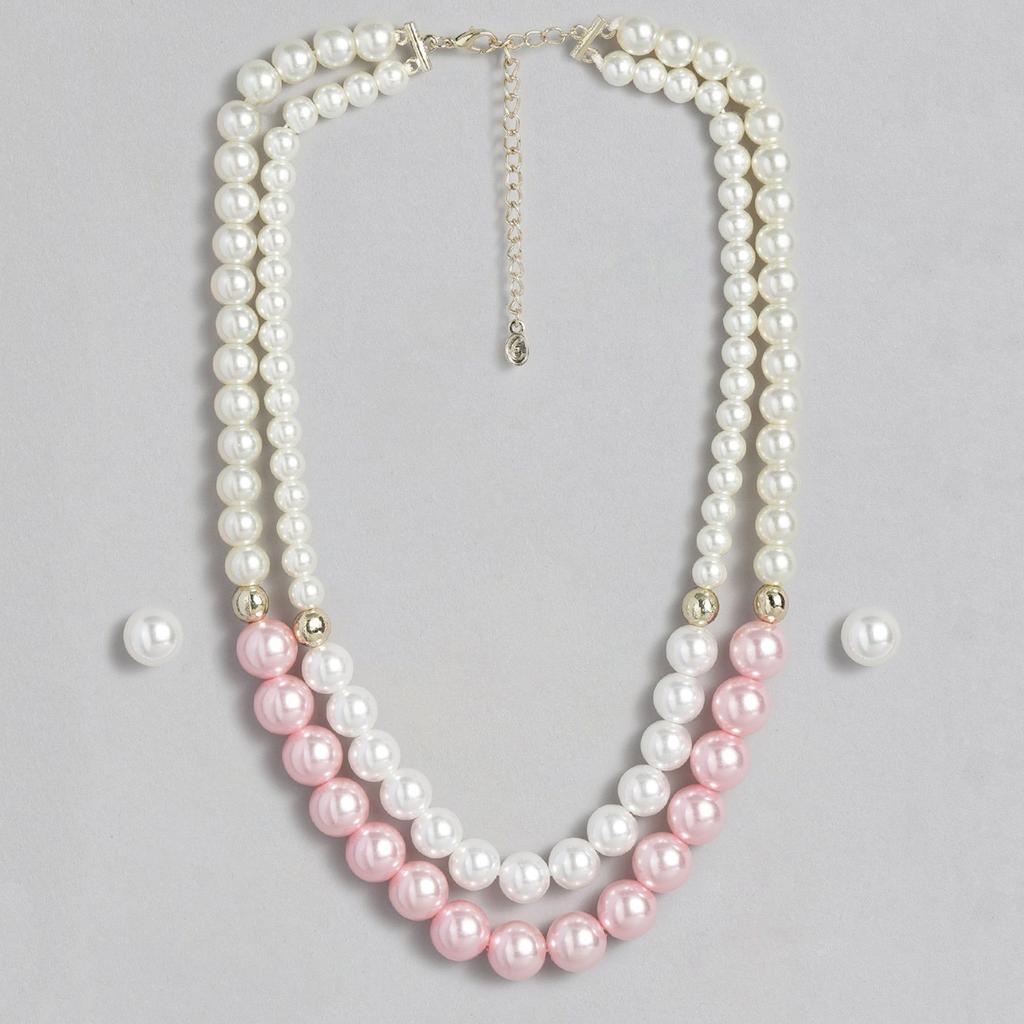 Estele Double Line Gold Plated Pearl Necklace Set For Women