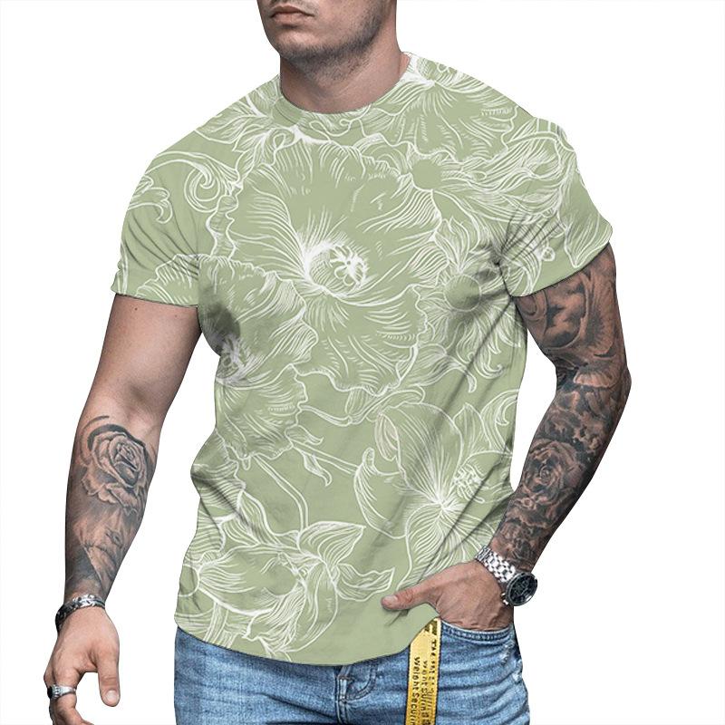 Summer Men Printed T-Shirt Round Collar Fashion Short Sleeve Shirt Tee Top