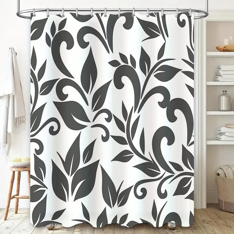Classic Floral Shower Curtain Fabric Home Decor Waterproof Bath Accessories 180x240cm Grey White Black Pattern