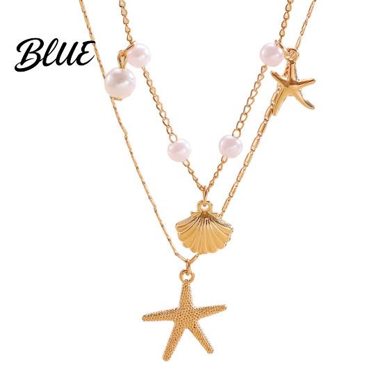 Layered Necklace Double Layer Shell Pendant Lightweight Hypoallergenic Women Faux