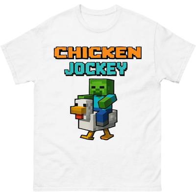Chicken Jockey Shirt – Funny Pixel Zombie Riding Chicken Tee – Retro Block Style Video Game Gift