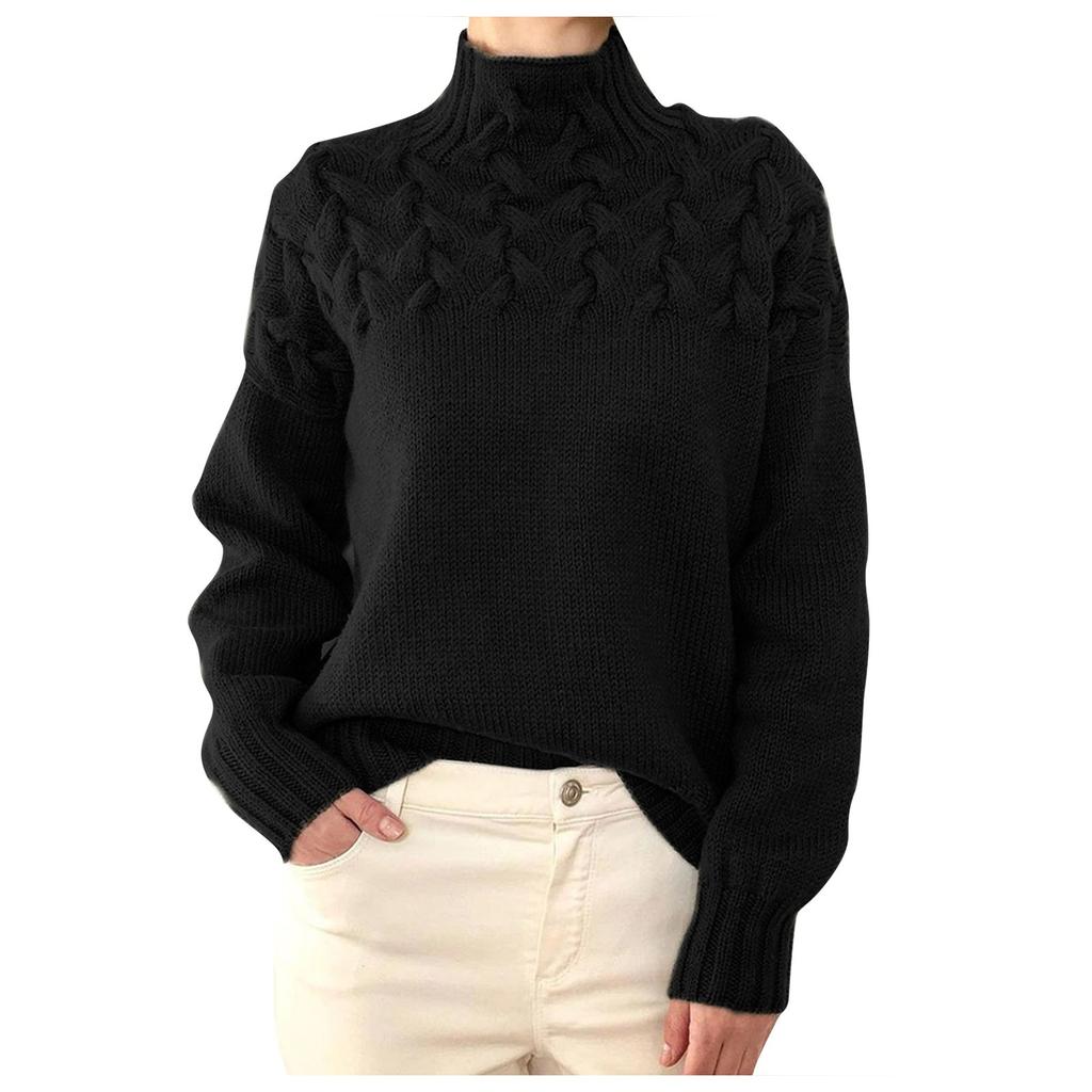 Women's Sweater Turtleneck Casual Long Sleeve V Neck Solid Loose Chunky Knit Pullover Tops