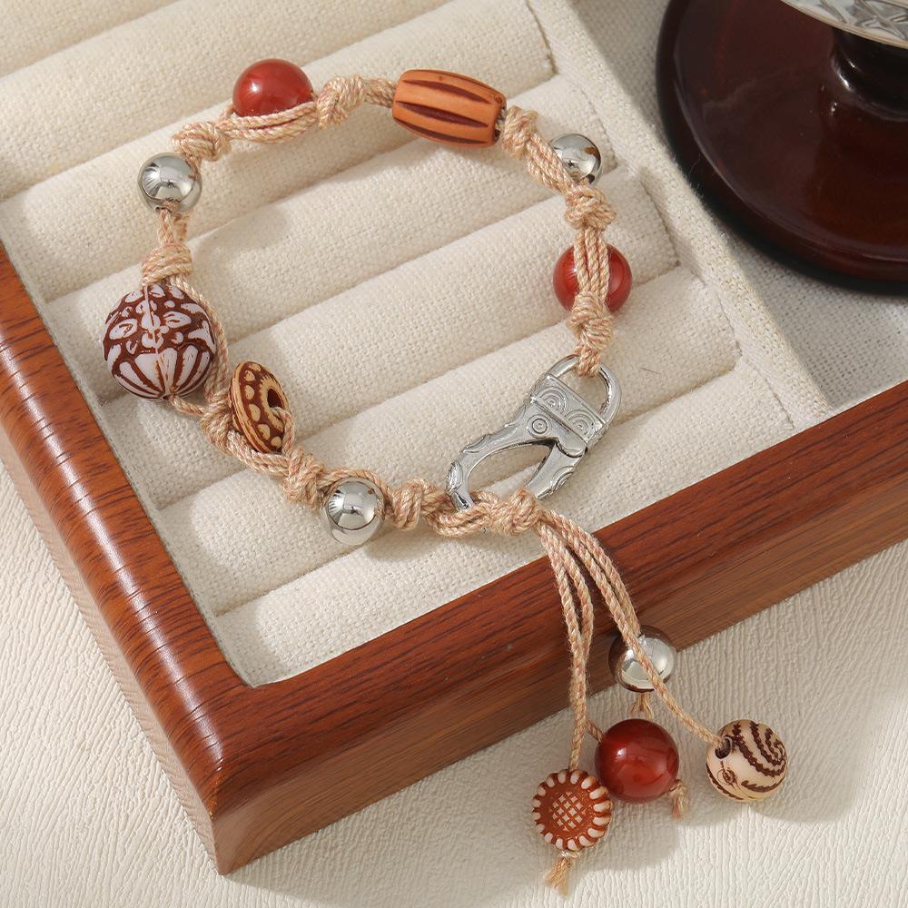 GEMCHIC Women s Bohemian Natural Stone Beaded Bracelet Vintage Geometric Tassel Handmade Jewelry