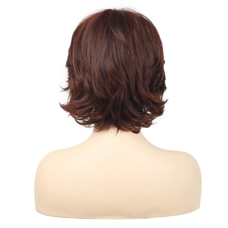 Short Ombre Blond Brown Synthetic Wigs Nature Curly Layered Wig With Fluffy Bangs For Women Daily Cosplay Party Heat Resistant Fiber